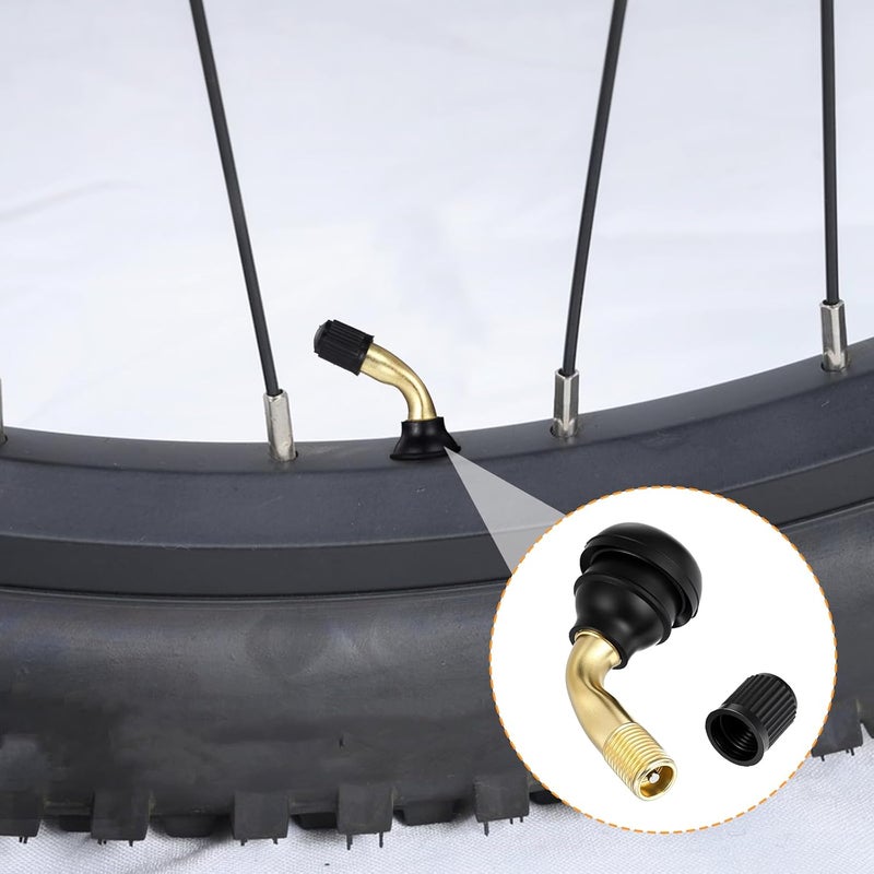 Exclaith 4 Pcs PVR60/PVR70 Valve Stem Bent 90 Degree Angled Brass Stems Bent 90 Degree Angled Snap-in Rubber Base Motorcycle Scooter ATV Go Kart Fits Tubeless Tire Rim - Image 4